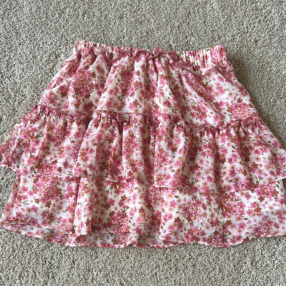Allegra K Pink and White Tiered Skater Mini Skirt